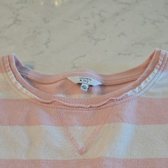 crown & ivy Pink‎ and White Striped Sweatshirt - Picture 3 of 9